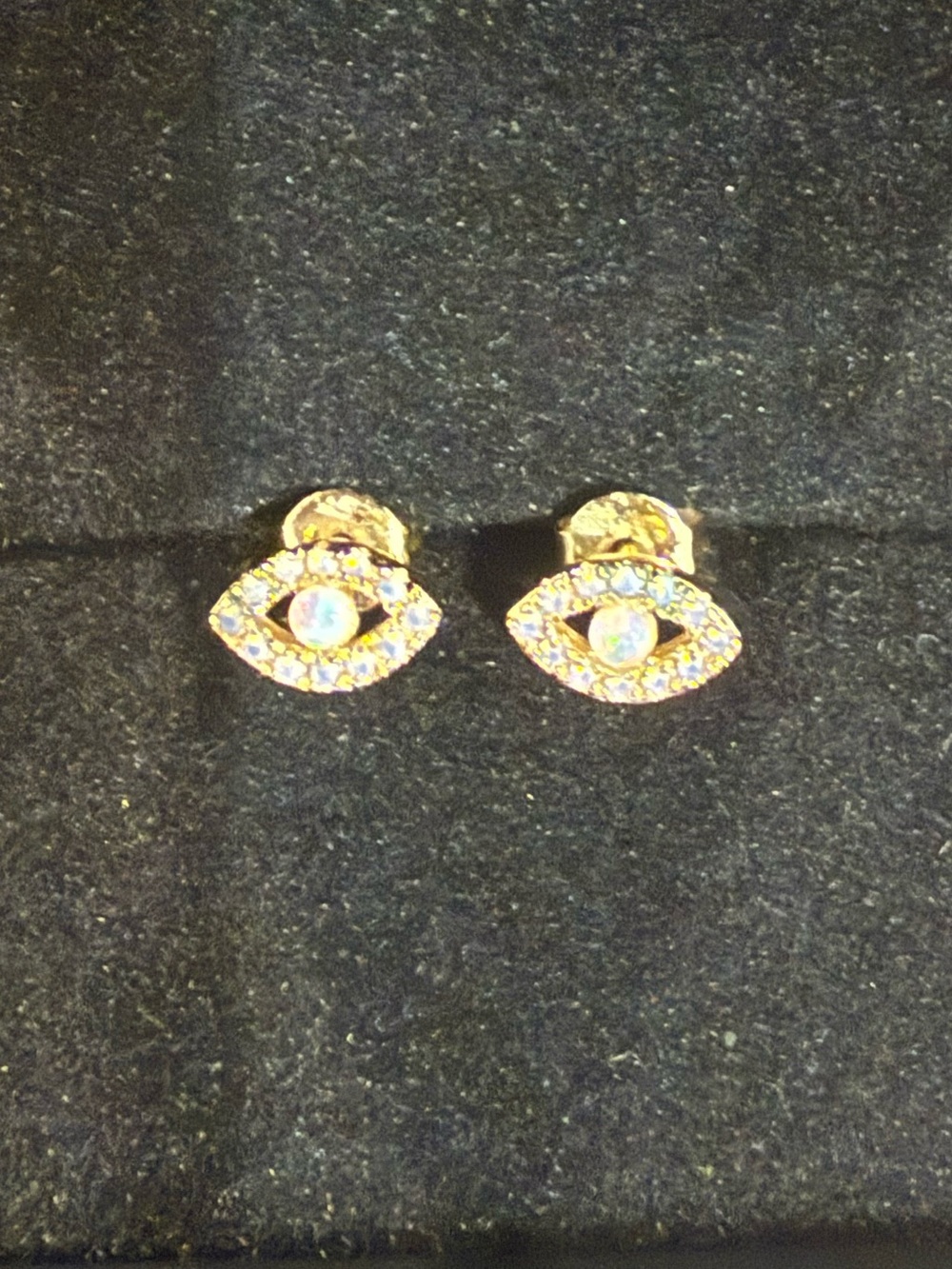 14k Gold-filled Opal & Crystal Evil Eye Stud Earrings